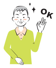 OKサインを出す私服の高齢の男性　3c