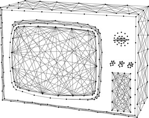 TV old with kinescope display, television, from abstract futuristic polygonal black lines and dots. Vector illustration.