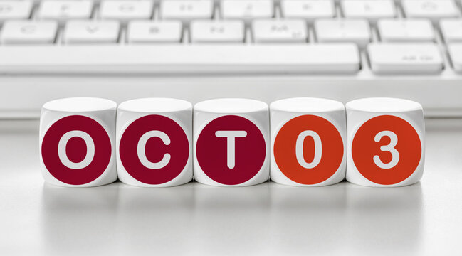 Letter dice in front of a keyboard - October 03