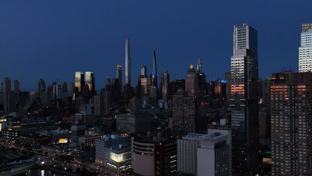 Midtown Manhattan Cityscape - Aerial View at Blue Hour
