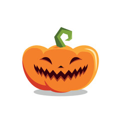 Naklejka premium Orange halloween pumpkin. Jack O Lantern. Emotion face pumpkin. Carved halloween pumpkin with spooky face.