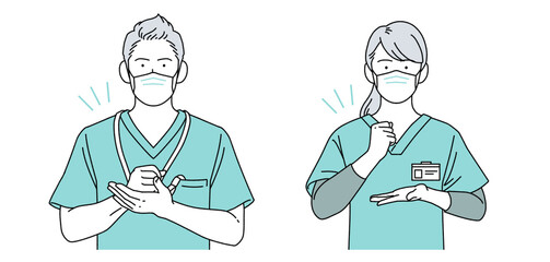 人物イラスト 看護師 男女 正面 マスクあり