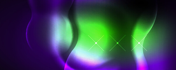 Neon glowing waves, magic energy space light concept, abstract background wallpaper design