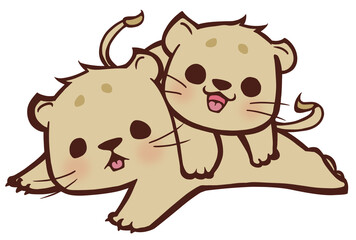 遊ぶ二匹のライオンのこども