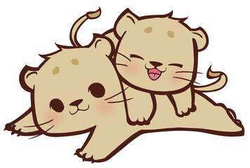 遊ぶ二匹のライオンのこども