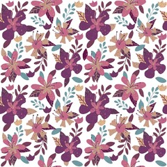 Seamless Winter Floral Design Pattern Illustration. Spray Texture Mauve, purple, beige, blue color. Flowers, leaves, twig and buds. Textile, paper, print, fabric, cover, furnishing, interior decor art