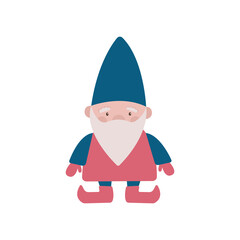 Christmas cartoon little gnome with a grey beard. Happy winter vector print. Santa Claus helper.