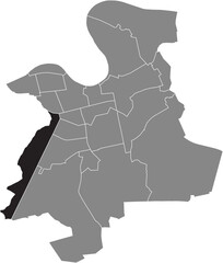 Obraz premium Black flat blank highlighted location map of the BUCHRAIN DISTRICT inside gray administrative map of Offenbach am Main, Germany