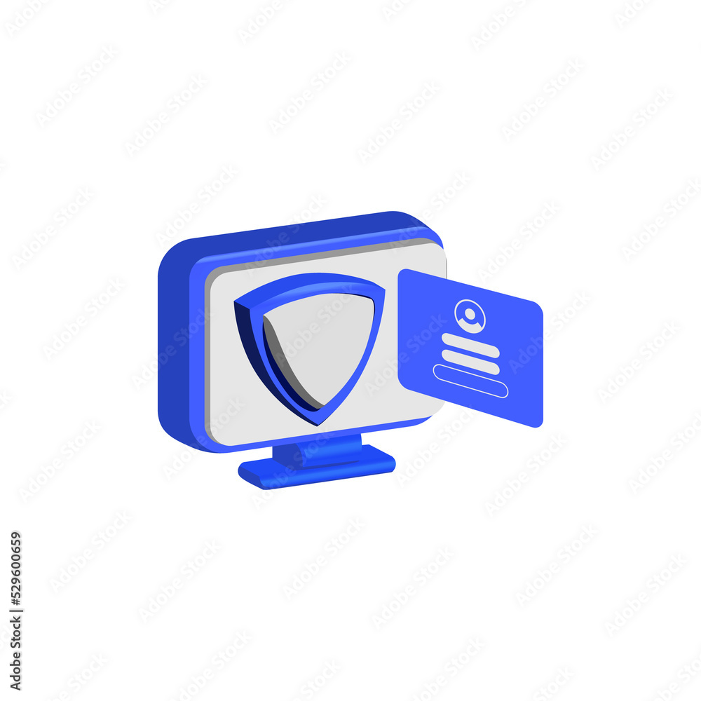 Poster 3d computer with personal data security design vector isolated