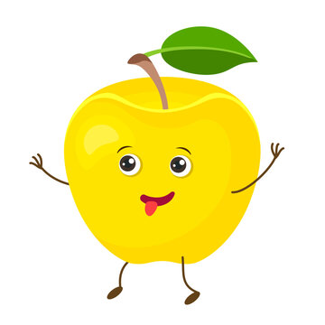 Cute apple characters. Funny food vector illustration. Happy fruit. Flat vector illustration.