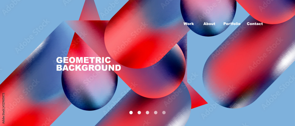Poster glassmorphism landing page background template. colorful glass shapes with metallic effect abstract 