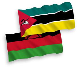 Flags of Republic of Mozambique and Malawi on a white background