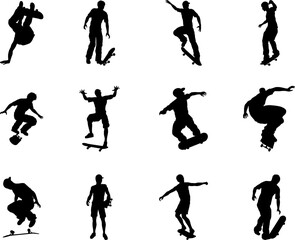 Skateboarder silhouette outlines