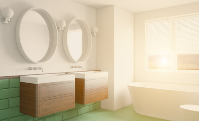 Abstract  toilet and bathroom interior for background. 3D rendering.. Sunset.