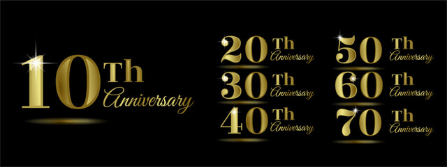 Set of anniversary logotype design with golden ring and handwriting golden color for celebration