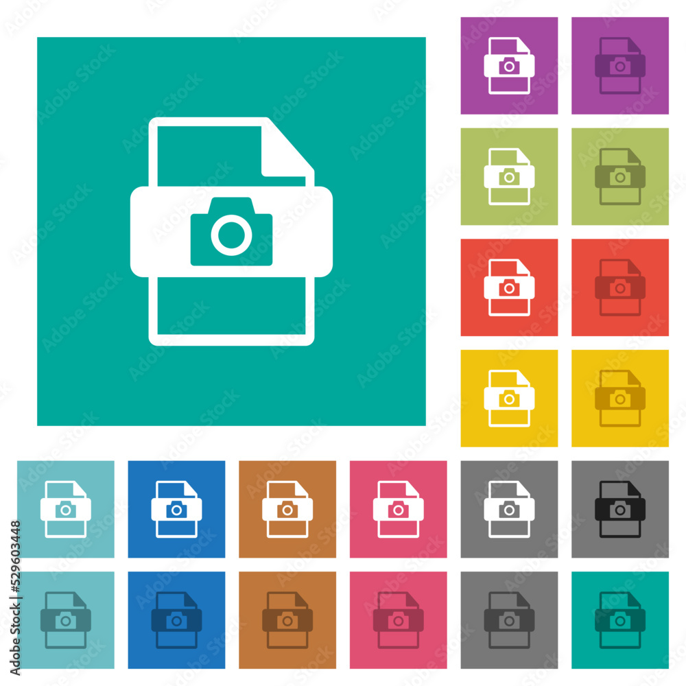 Poster raw camera file type square flat multi colored icons