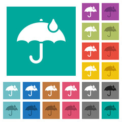 Umbrella with single raindrop solid square flat multi colored icons