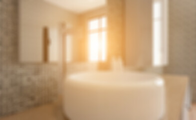 Fototapeta na wymiar Clean and fresh bathroom with natural light. 3D rendering.. Suns. Abstract blur phototography.