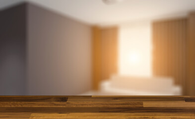 Modern office Cabinet.  3D rendering.   Meeting room. Background with empty wooden table. Flooring.