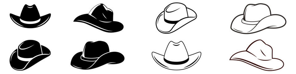 Cowboy hat icon vector set. west illustration sign collection. Texas symbol or logo. - obrazy, fototapety, plakaty