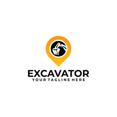 excavator logo concept, pin excavator design template