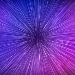 Hyperspace speed effect in night starry sky. Bright purple blue galaxy, square background