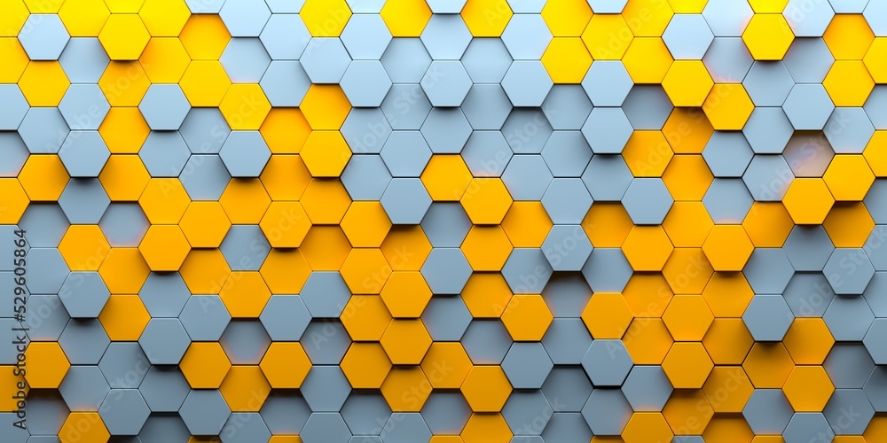 Poster 3d image of a decorative panel from multi-colored hexagons. background and texture
