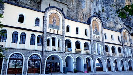 Montenegro:Ostrog Monastery is a monastery of the Serbian Orthodox Church positioned against a vertical rock face on the Ostroška Greda cliff, dedicated to Saint Basil of Ostrog