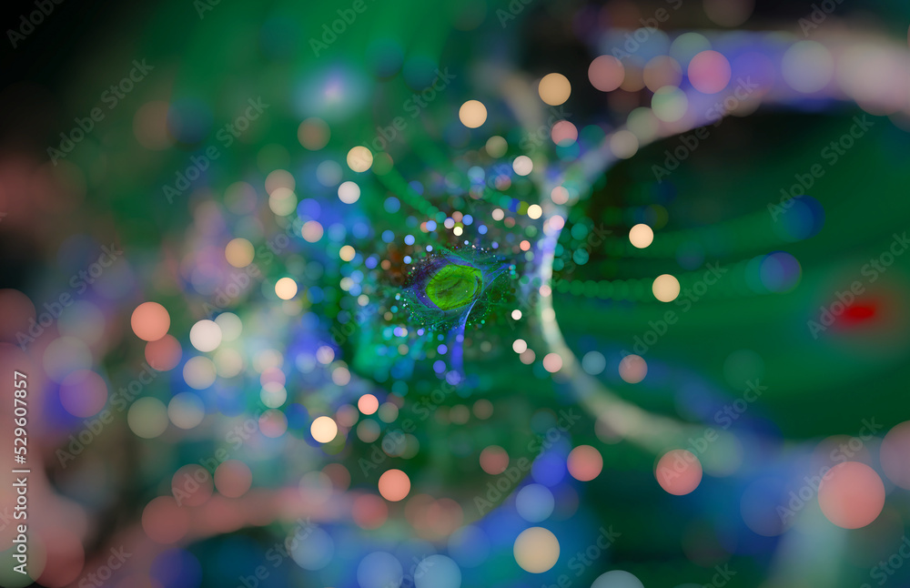 Poster bokeh color interspersed with bright gold lights. fractal abstract background.