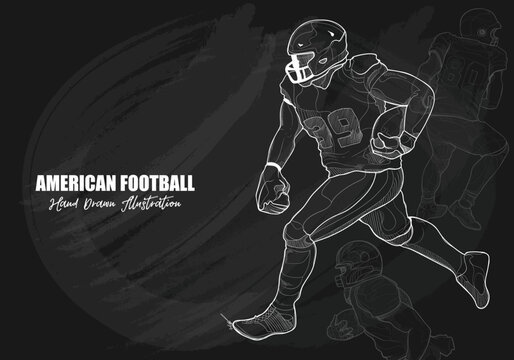 American football player hand drawn on chalkboard. sport vector illustration.