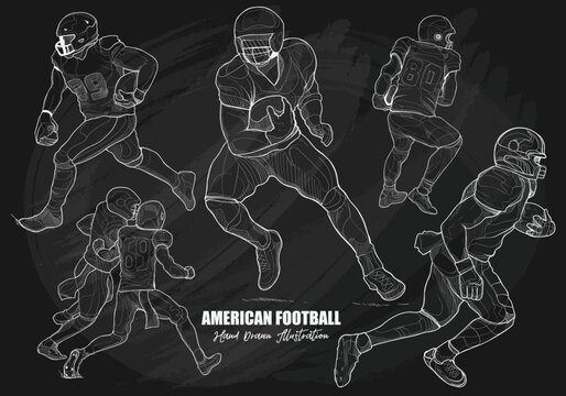 American football players hand drawn on chalkboard. sport vector illustration.