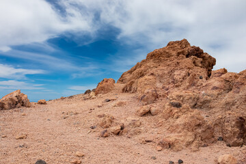 Volcanic white rock formation on the summit of volcano Pico del Teide, Mount Teide National Park,...