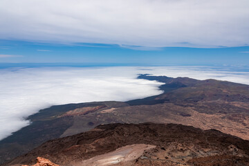 Scenic view from summit of volcano Pico del Teide over the island of Tenerife, Canary Islands,...