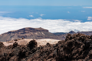 Scenic view from summit of volcano Pico del Teide over the island of Tenerife, Canary Islands,...