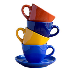 stack of colorful coffee cups isolated with clipping path for mockup