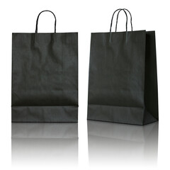 black paper bag isolated with reflect floor for mockup