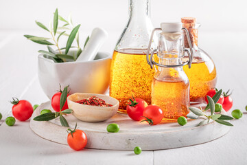 Tasty and healthy oil with aromatic dried tomatoes.