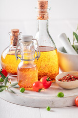 Delicious and healthy oil with oil and dried tomatoes.