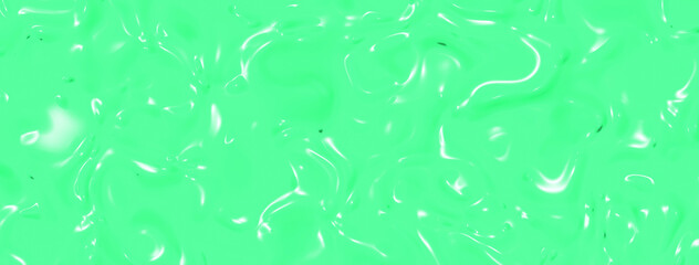 abstract texture of glass surface of green. Glossy surface of water. Texture of liquid molten gold. Horizontal image. Banner for insertion into site. Place for text cope space. 3D image. 3D rendering.