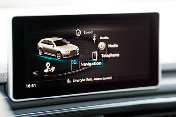 navigation multimedia interface mmi inside new sports car. navigation and technology concept.