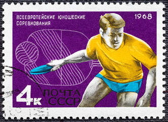 USSR - CIRCA 1968: A stamp printed in USSR shows table tennis player, circa 1968