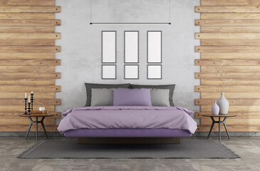 Minimalist master bedroom with suspended double bed