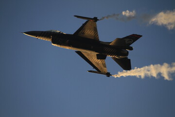 f 16 fighter jet in Turkish Air Force aerobatic demonstration team which called Turkish Stars are...