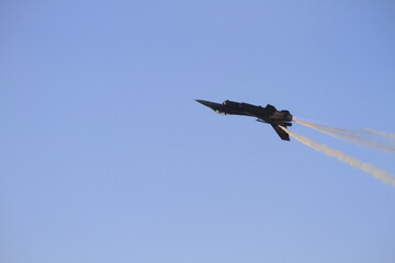 f 16 fighter jet in Turkish Air Force aerobatic demonstration team which called Turkish Stars are flying on the sky for 9 September- Izmir Independence Day