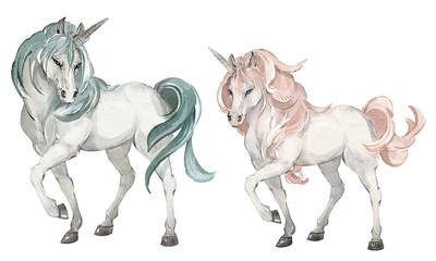 Fototapeta na wymiar Unicorn illustration. Children's set of ponies, fantasy horses