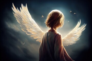 illustration of child as guardian angel