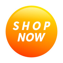 Shop now promotion label sticker with glossy effect.