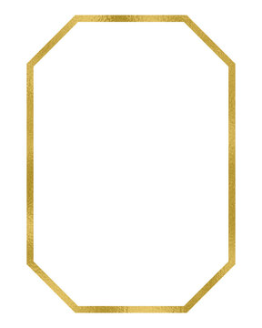 Golden rectangle frame, gold border. Isolated png illustration, transparent background. Asset for overlay, texture, pattern, montage, collage, shape, greeting, invitation card, mark making.