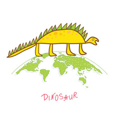 Cute cartoon dragon on a globe.