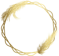 Pampas grass gold dried natural frame . Background in boho style. Flat lay with copy space, top view.  illustration of cortaderia selloana. png